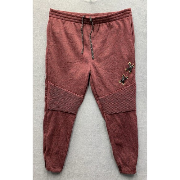 Red Ape Mens Jogger Sweatpants Lace Panel Tapered Drawstring Burgundy Size 4XL - Picture 1 of 13
